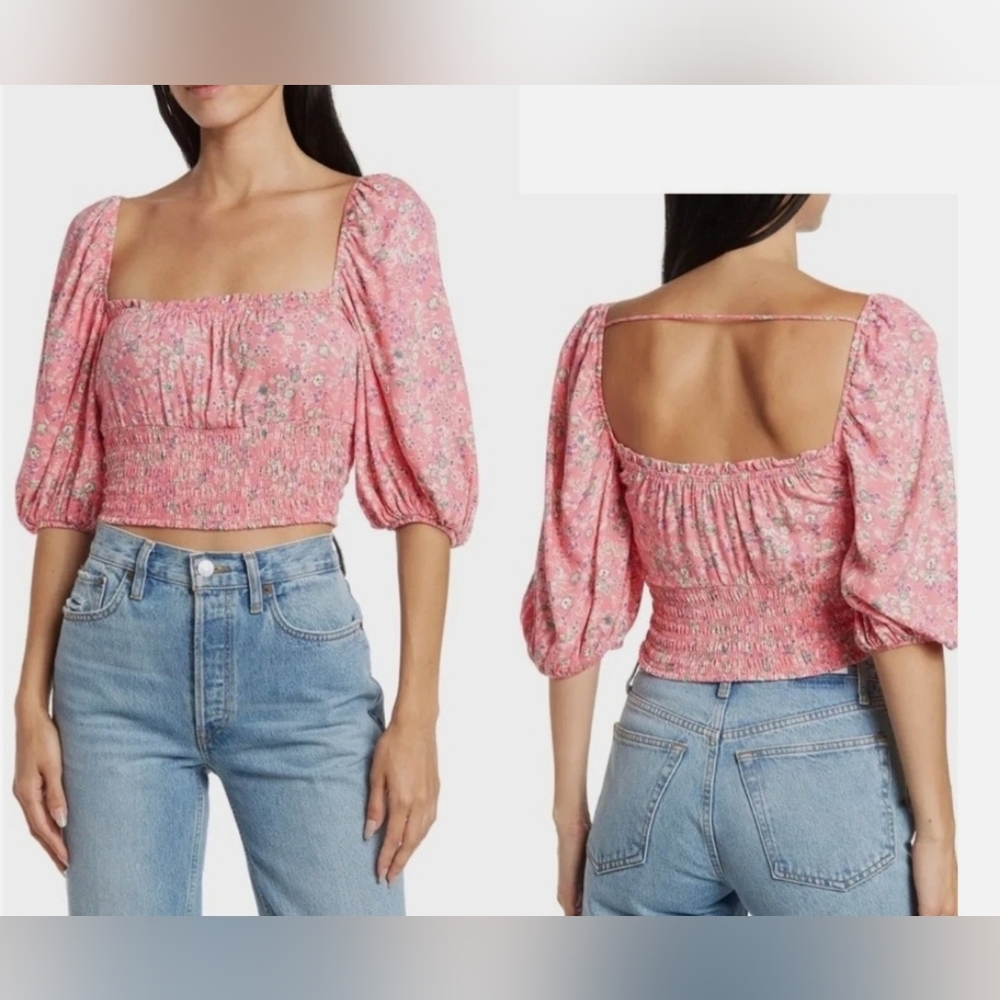 AFRM Waverly Puff Sleeve Ditsy Floral Smocked Top Size M